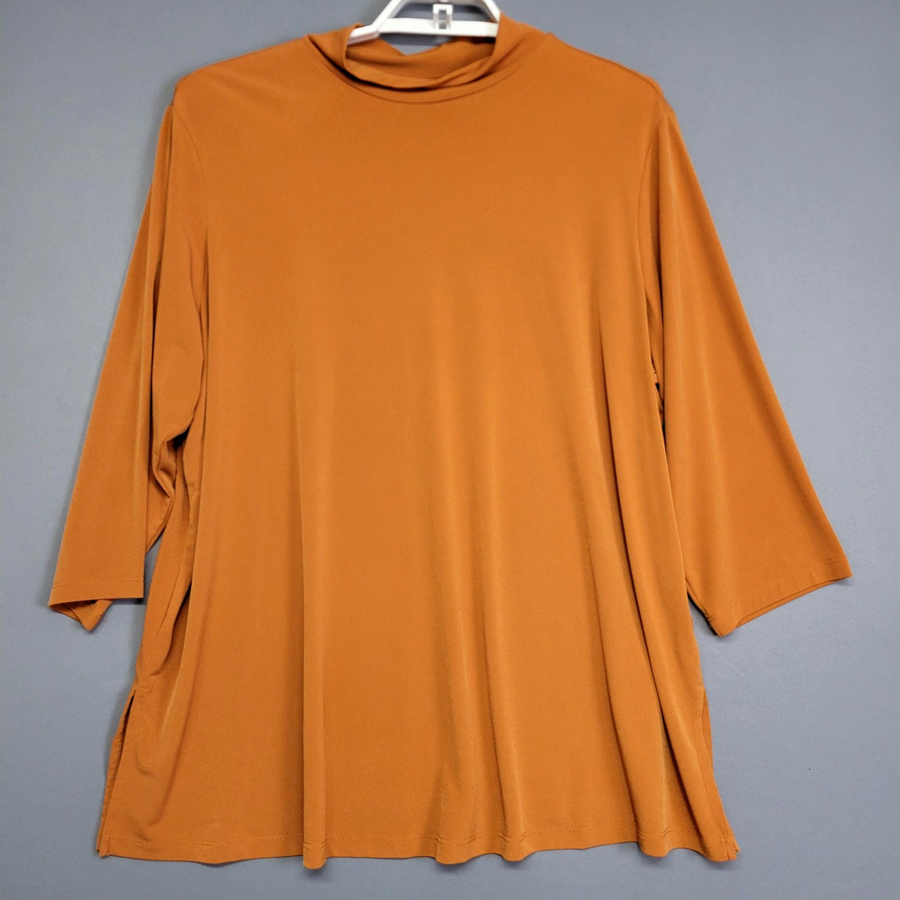 Susan Graver Shirt Womens 2X Petite Rust Orange Modern Essentials 3/4 Sleeve